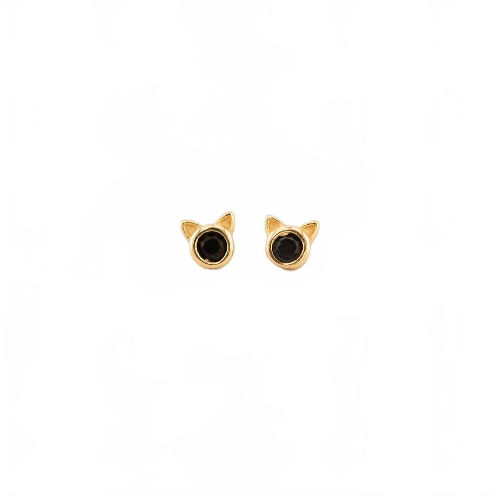 NEW KRIS NATIONS women's midnight whiskers cat stud earring in 18k gold vermeil